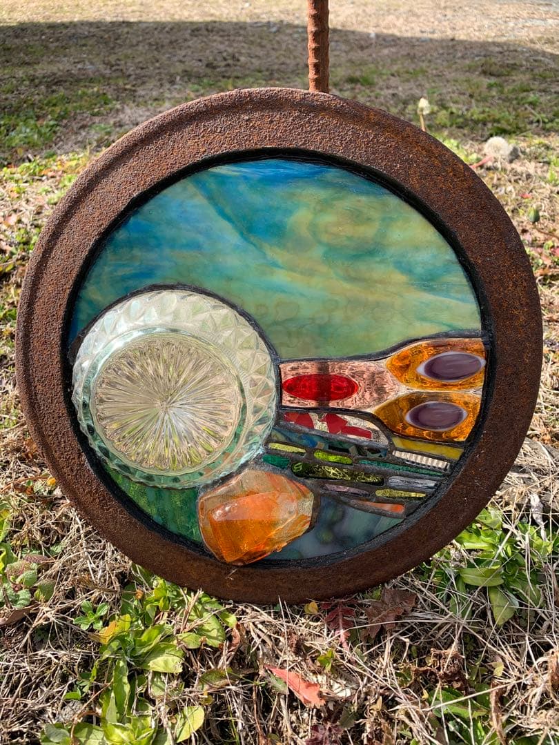 円形ガラスオブジェ　ステンドグラスパネル